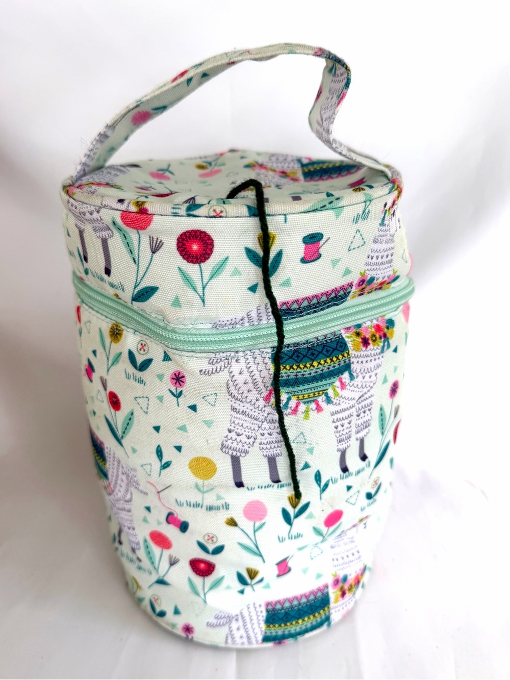 Portable Yarn Bag with Llama/Flower Print for Knitting & Crochet NWOT